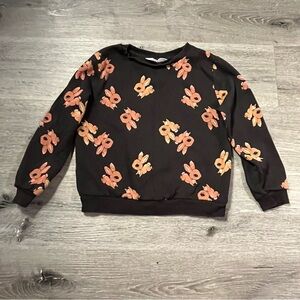 H&M Bunny Rabbit Animal Print Black Crewneck Sweatshirt Kids Youth Size 6X/7